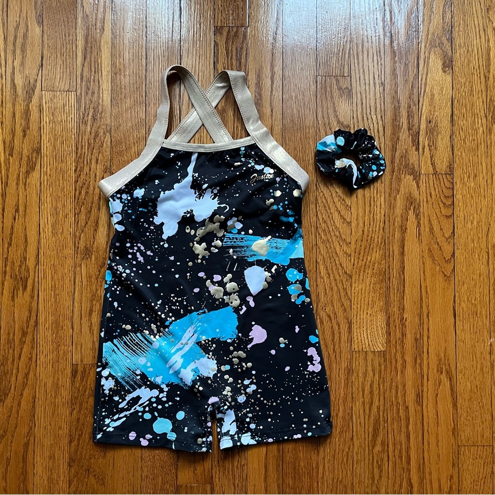 Justice shorts leotard kids small with scrunchie